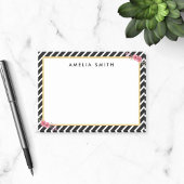 Chic Personalisiert Name Black Stripes Rosa Blume Post-it Klebezettel