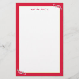 Chic Personalisiert Name Pink Border Pink Blume Briefpapier