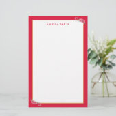 Chic Personalisiert Name Pink Border Pink Blume Briefpapier (Stehend Vorderseite)
