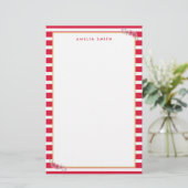 Chic Personalisiert Name Rosa Streifen Rosa Blume Briefpapier (Stehend Vorderseite)