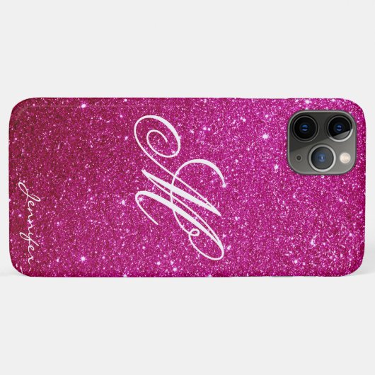 Chic Personalisiert rosa magenta Glitzern Glitzer Case-Mate iPhone Hülle (Rückseite (Horizontal))