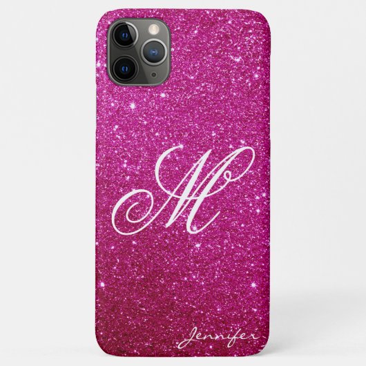 Chic Personalisiert rosa magenta Glitzern Glitzer Case-Mate iPhone Hülle (Rückseite)