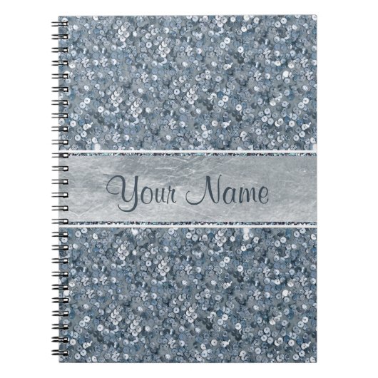 Chic-personalisierte Imitatblaue Sequins-silberne Notizblock (Vorderseite)