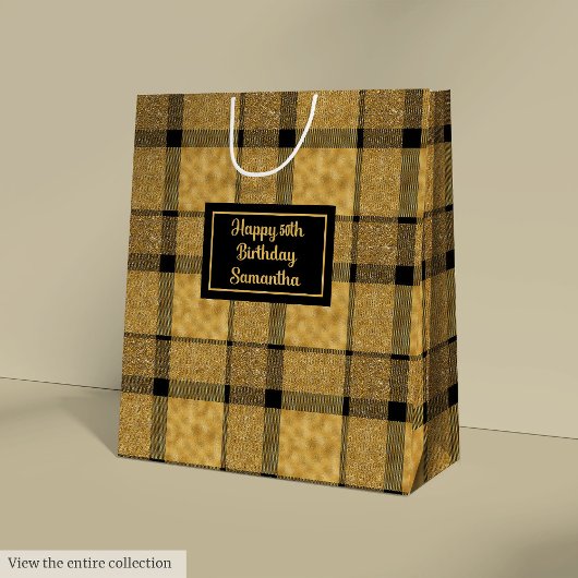 Chic Personalized Black Gold Minimalist Gift Bag Mittlere Geschenktüte