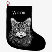 Chic personalized Hand drawn black&white cat bed Großer Weihnachtsstrumpf (Vorderseite)