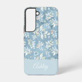 Chic Personalized Name/ Pastel Blue Leaf Motif  Samsung Galaxy Hülle (Rückseite)
