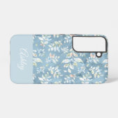 Chic Personalized Name/ Pastel Blue Leaf Motif  Samsung Galaxy Hülle (Rückseite (Horizontal))