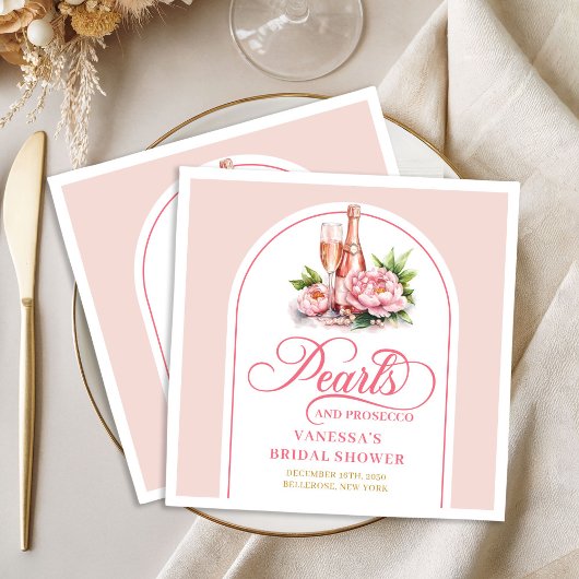 Chic personalized napkins pearls and prosecco serviette
