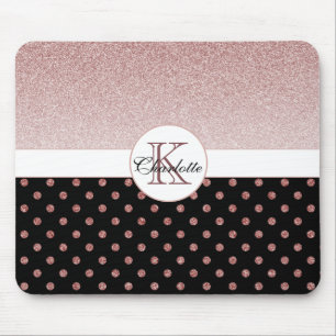 chic Personalized Rose Gold Glitter Polka Dot Name Mousepad