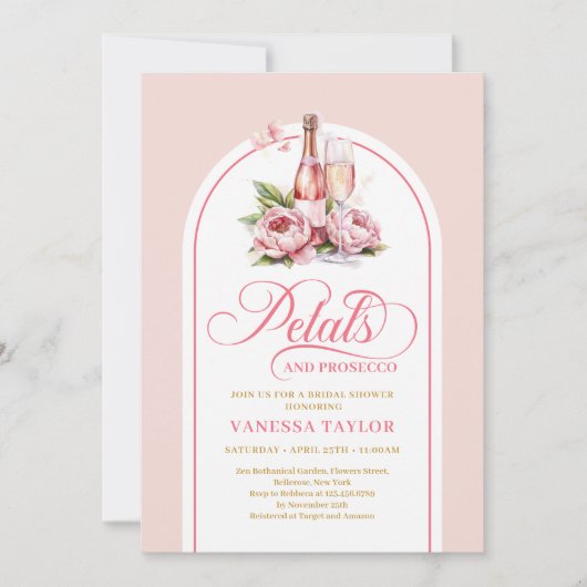 Chic petals and prosecco invite editable layout einladung (Vorderseite)