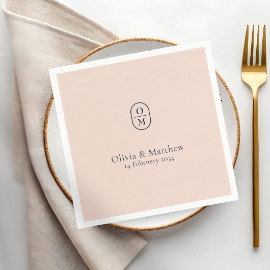 Chic Pfirsich Rosa Moderne Hochzeitsmonogramm-Hoch Serviette