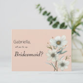 Chic pfirsichweiße Minze Blütenfeder Bridesmaid Einladung (Stehend Vorderseite)