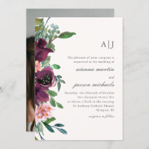 Chic Pflaume Aquarellblume auf Blush Foto Hochzeit