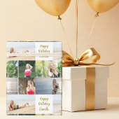 Chic Photo Collage Happy Birthday Gold Script Geschenkpapier