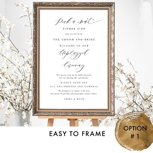 Chic Pick a Seat, Unplugged Zeremony Wedding Sign Poster