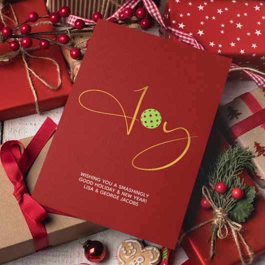 Chic Pickleball "Joy" Red Christmas Feiertagskarte