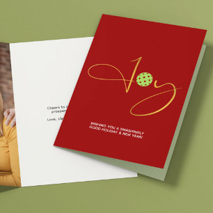 Chic Pickleball "Joy" Red Christmas Foto Feiertagskarte