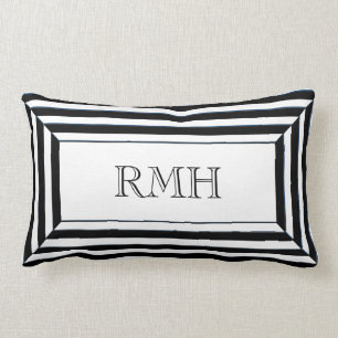 CHIC PILLOW_BLACK U. WEISSE STREIFEN MIT MONOGRAMM LENDENKISSEN