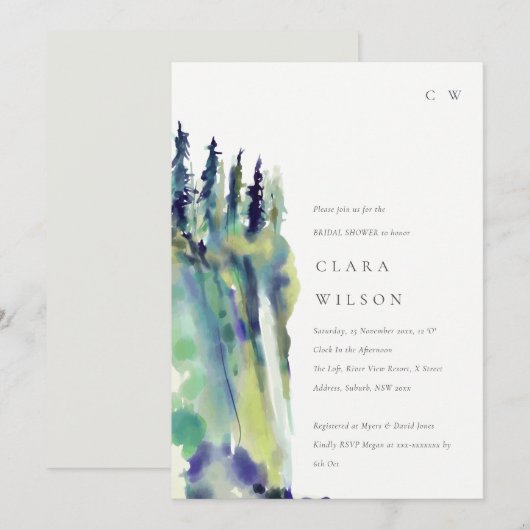 Chic Pine Tree Brautparty Landschaft Einladung (Vorne/Hinten)