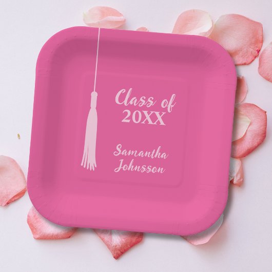 Chic Pink 2024 Tassel Personalisierter Abschluss Pappteller