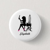 Chic Pink and Black Woman Fashion Silhouette Button (Vorderseite)