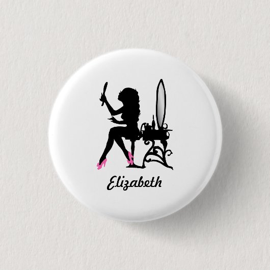 Chic Pink and Black Woman Fashion Silhouette Button (Vorderseite)
