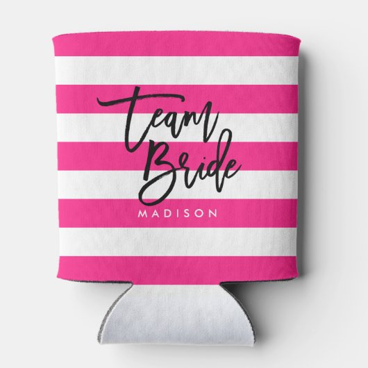 Chic Pink and White Stripes Black Team Bridge Dosenkühler (Rückseite)