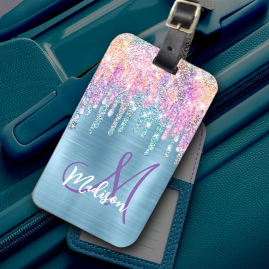 Chic pink aqua unicorp dripping Glitzer monogram Gepäckanhänger