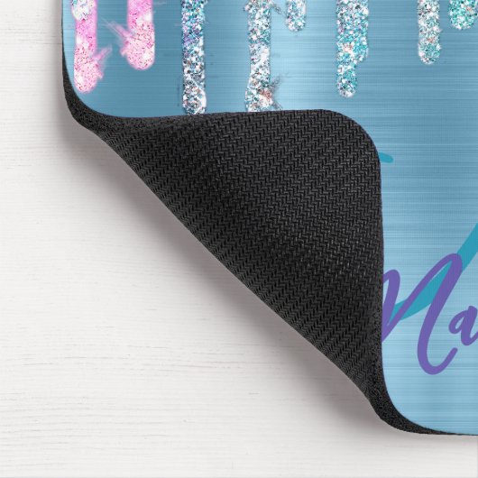 Chic pink aqua unicorp dripping Glitzer monogram Mousepad (Ecke)