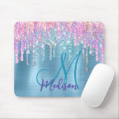 Chic pink aqua unicorp dripping Glitzer monogram Mousepad (Mit Mouse)