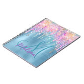 Chic pink aqua unicorp dripping Glitzer monogram Notizblock (Linke Seite)