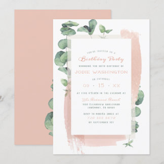 Chic Pink Aquarelle Brush Floral Geburtstagsparty Einladung