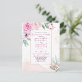 Chic Pink Aquarelle Rose Blumenengagierte Partei Einladungspostkarte (Stehend Vorderseite)