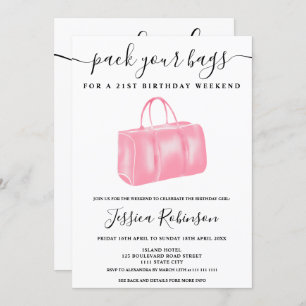 Chic pink Aquarelltasche Geburtstagsprogramm Woche Einladung