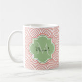 Chic Pink Arched Scallops Soft Green Monogram Name Kaffeetasse (Links)