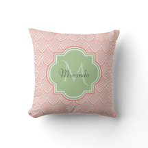 Chic Pink Arched Scallops Soft Green Monogram Name