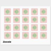 Chic Pink Arched Scallops Soft Green Monogram Name Quadratischer Aufkleber (Blatt)