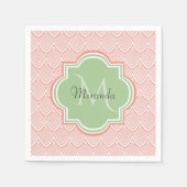 Chic Pink Arched Scallops Soft Green Monogram Name Serviette (Vorderseite)