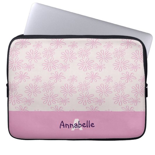 Chic Pink auf Blush Blume Doodle Muster & Name Laptopschutzhülle (Vorderseite)