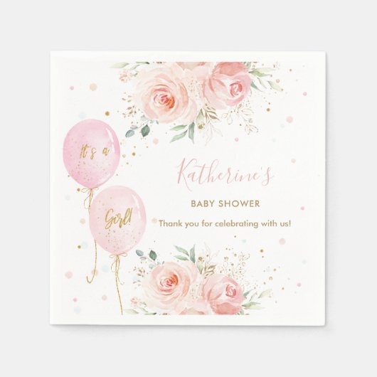 Chic Pink Balloons Floral Girl Baby Dusche Serviette (Vorderseite)