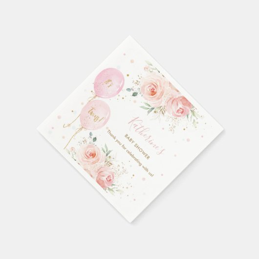 Chic Pink Balloons Floral Twin Girls Baby Dusche Serviette (Ecke)