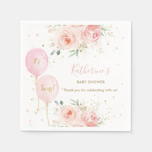 Chic Pink Balloons Floral Twin Girls Babydusche Serviette