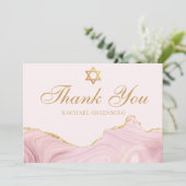 Chic Pink Bat Mitzvah Custom Gold Script Dankeskarte (Stehend Vorderseite)