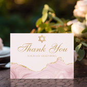 Chic Pink Bat Mitzvah Custom Gold Script Dankeskarte