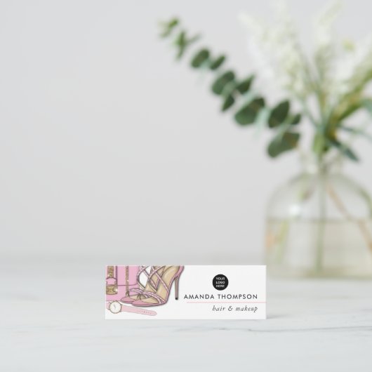 Chic Pink Beauty Fashion Business Card Mini Visitenkarte (Stehend Vorderseite)
