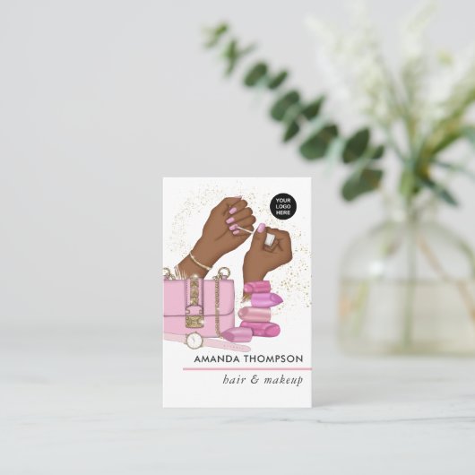 Chic Pink Beauty Fashion Business Card Visitenkarte (Stehend Vorderseite)