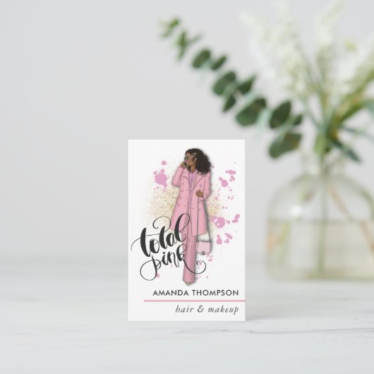 Chic Pink Beauty Fashion Business Card Visitenkarte (Stehend Vorderseite)