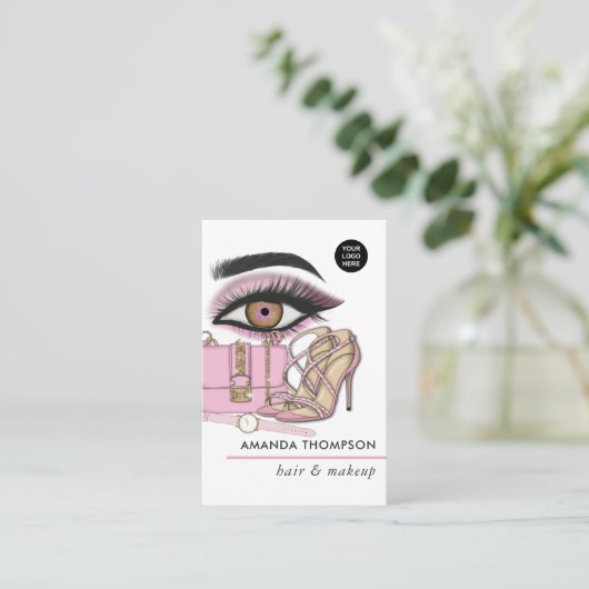 Chic Pink Beauty Fashion Business Card Visitenkarte (Stehend Vorderseite)