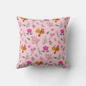 Chic Pink Bee and Floral Design Name & Monogram Kissen (Rückseite)