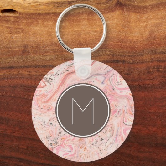 Chic Pink Beige Gray Marble Monogram Schlüsselanhänger (Rückseite)